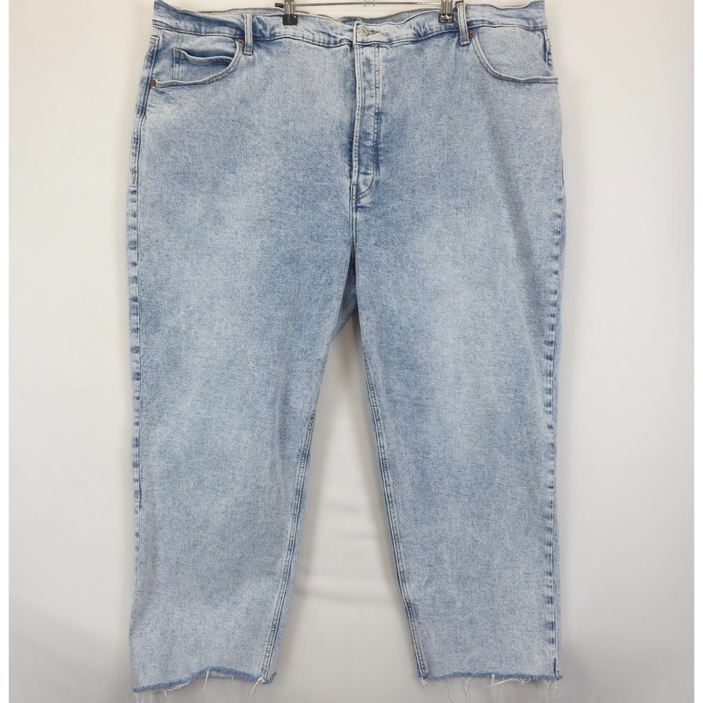Old Navy Acid Wash Button Fly Jeans Raw Hem Women 29 High Rise Stretch Blue